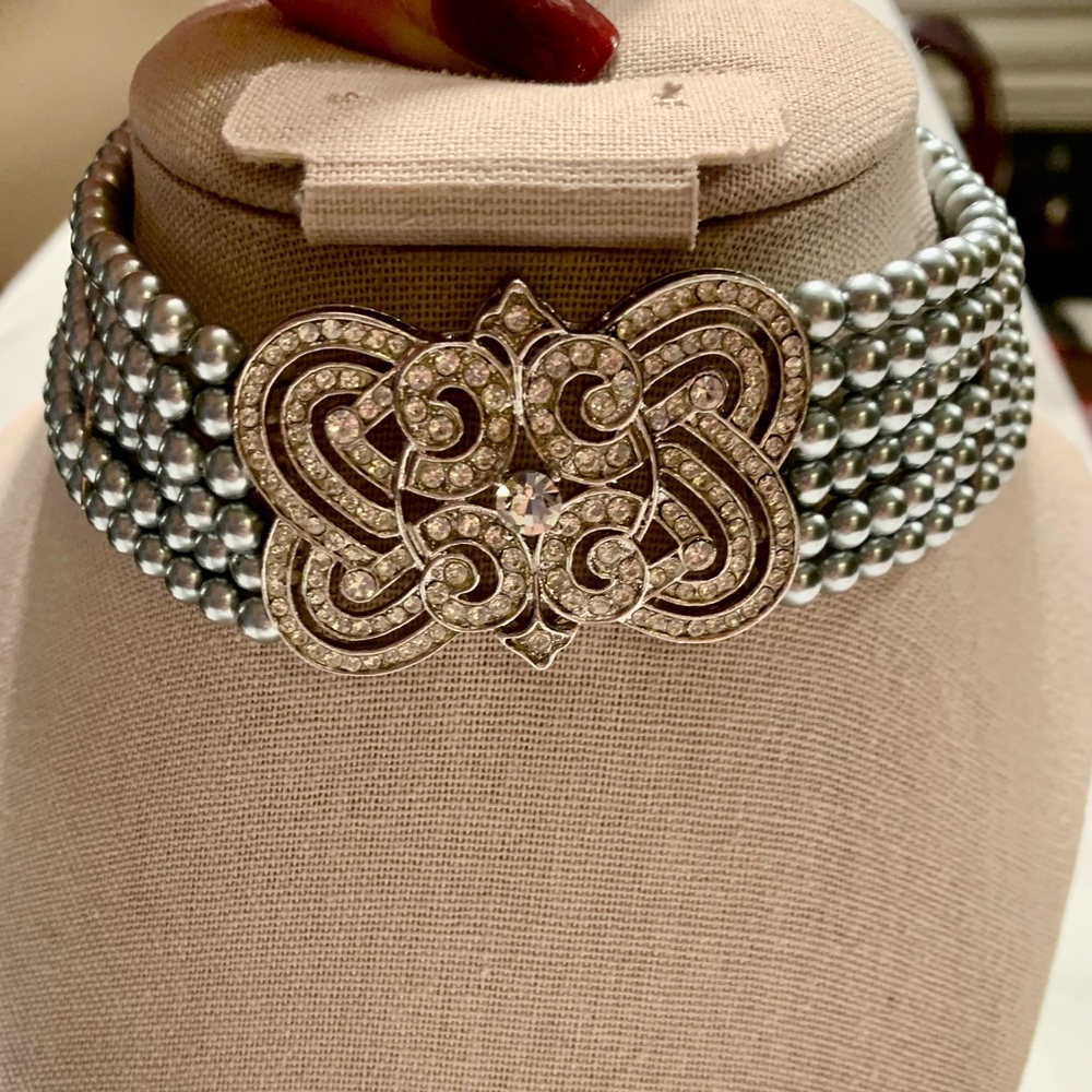 Rare Choker Necklace Collectibles by Adrienne - 6-strand Pearl w/ Diamonite